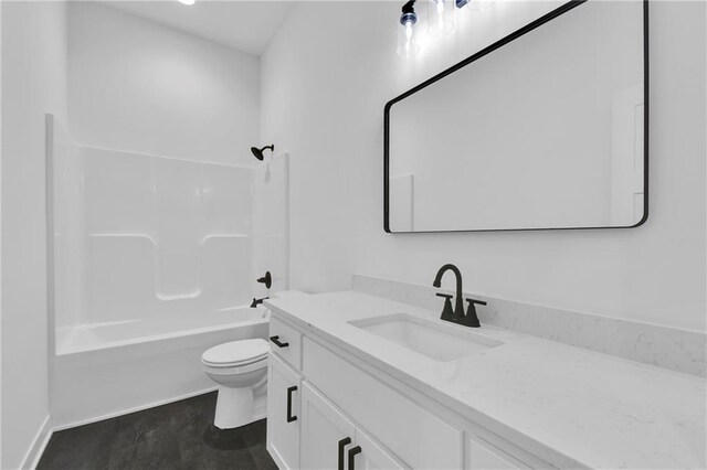 full bathroom featuring toilet, shower / bathing tub combination, vanity, and tile patterned floors