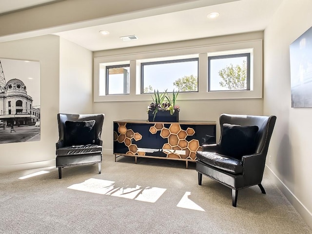 8013 Millridge St, Shawnee, KS 66220 - living area with baseboards, recessed lighting, visible vents, and carpet