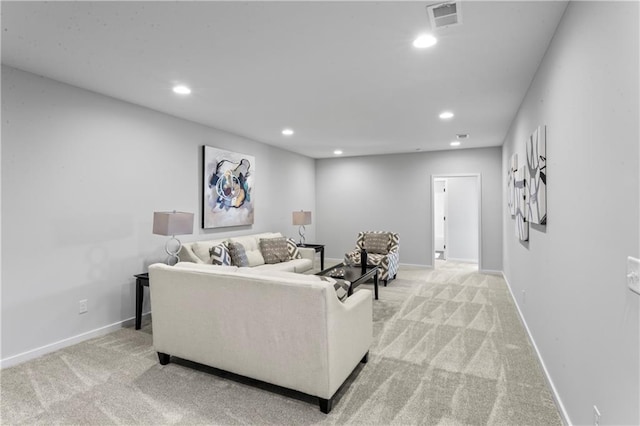 living room with light colored carpet