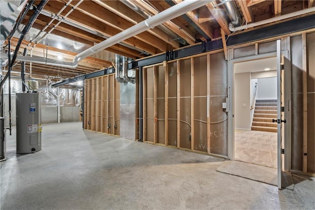 basement featuring electric water heater