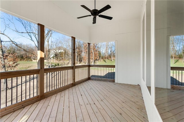 wooden terrace with ceiling fan