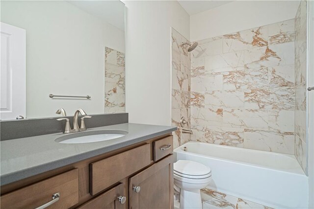 27017 E Olive Dr, Lees Summit, MO 64086 - full bathroom with vanity, toilet, bathtub / shower combination, and marble look tiles