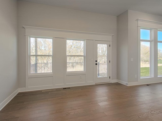 doorway to outside featuring dark wood-type flooring and plenty of natural light