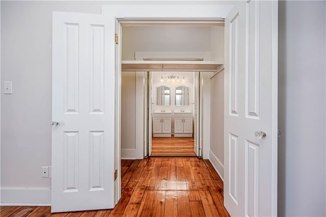 hallway with hardwood / wood-style floors