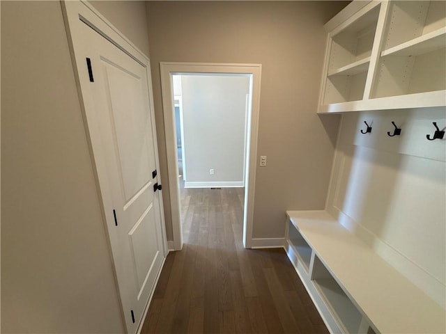 12710 NW Bittersweet Dr, Platte City, MO 64079 - mudroom featuring dark wood-style floors and baseboards