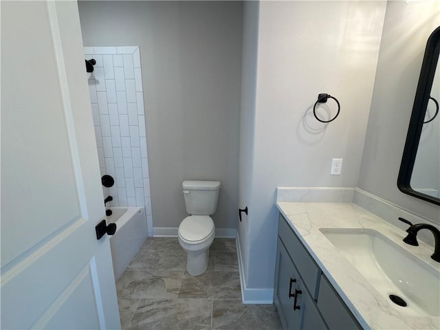 bathroom featuring shower / bath combination, vanity, toilet, and baseboards