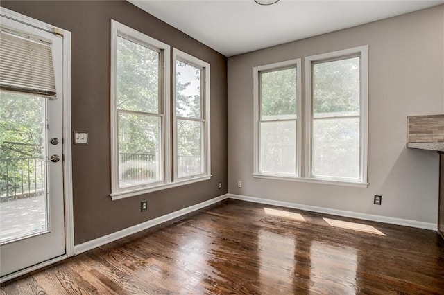 interior space with dark hardwood / wood-style floors