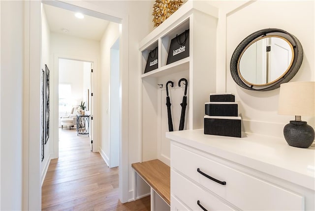 mudroom with light wood-type flooring