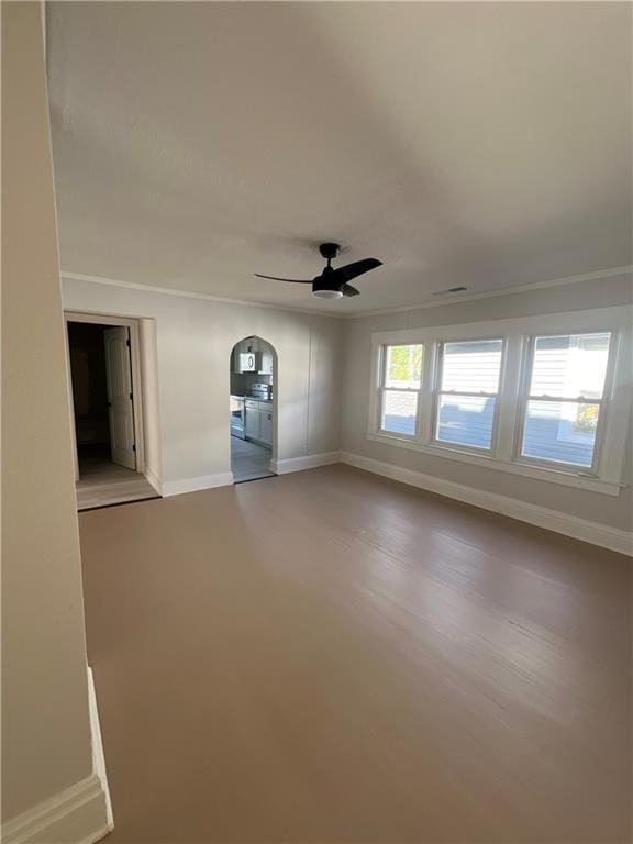 unfurnished living room with hardwood / wood-style flooring and ceiling fan