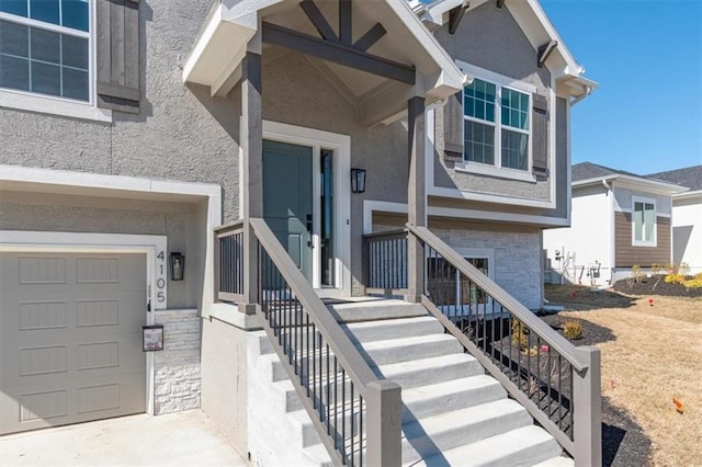 doorway to property with stucco siding