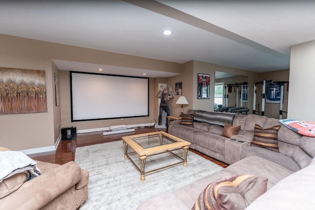 home theater featuring wood-type flooring