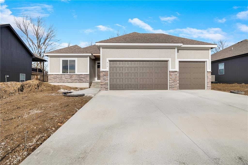 prairie-style house with a garage