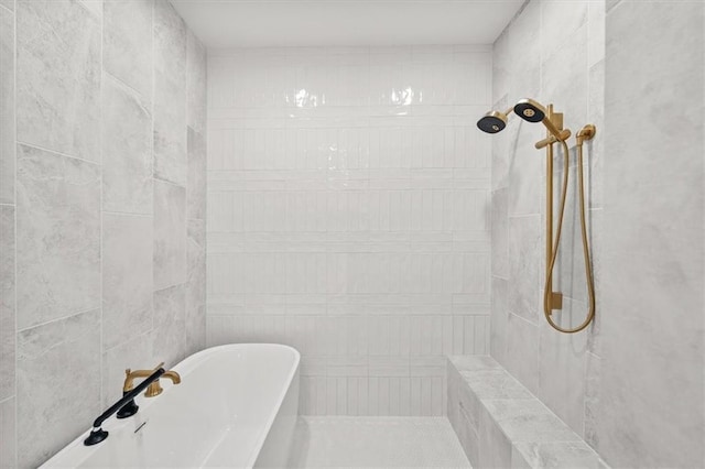 8736 N Lewis Ave, Kansas City, MO 64157 - full bathroom with tiled shower and a freestanding bath