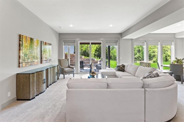 6101 NW 58th St, Kansas City, MO 64151 - living area with carpet flooring, plenty of natural light, recessed lighting, and baseboards