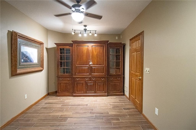 interior space featuring ceiling fan and light hardwood / wood-style flooring