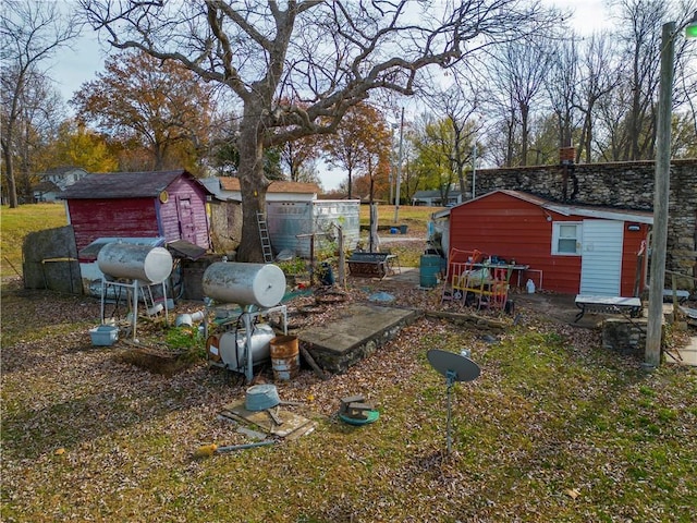 view of yard with a shed