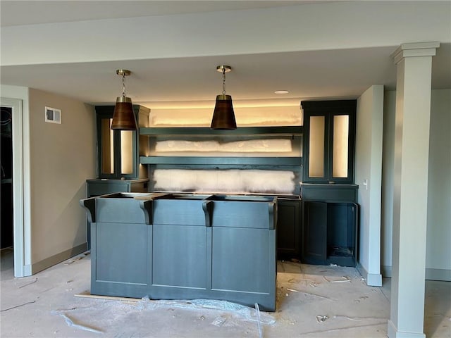 kitchen with hanging light fixtures