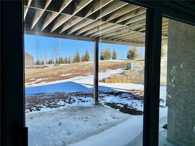 view of snow covered patio