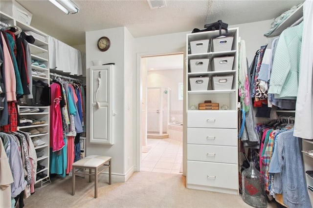 spacious closet with light colored carpet