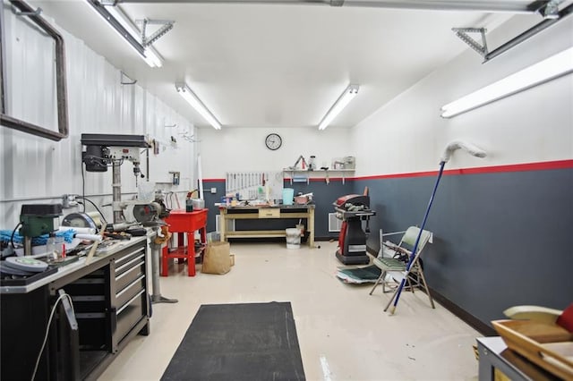 interior space featuring a workshop area