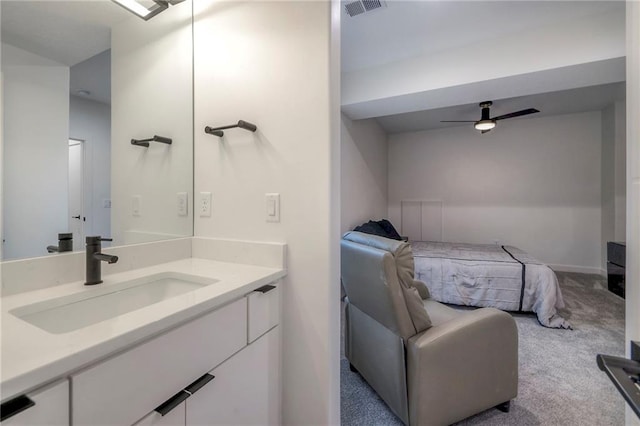 bathroom with vanity and ceiling fan