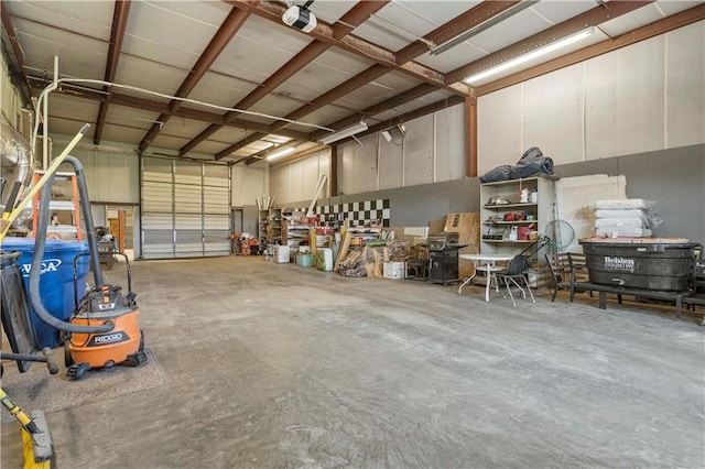 garage with a workshop area