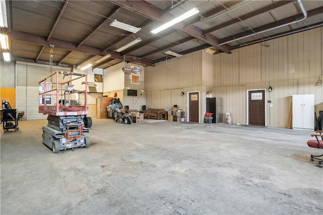 garage with a workshop area