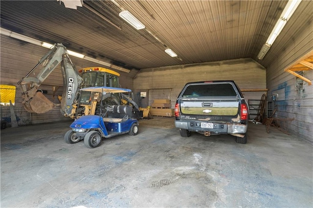 garage featuring wood ceiling