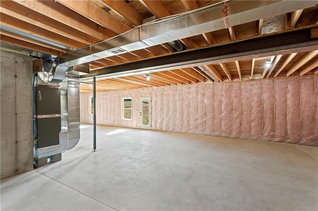 basement with heating unit