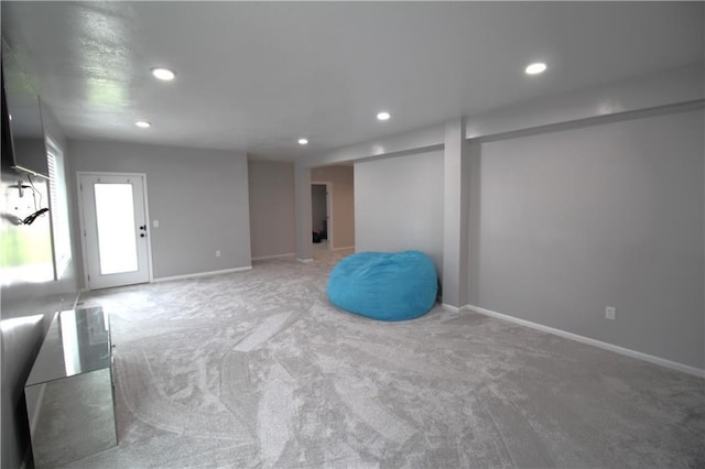 basement featuring carpet