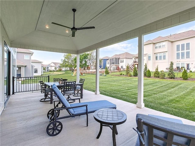 17212 Nieman Rd, Overland Park, KS 66221 - view of patio / terrace with a residential view, a ceiling fan, and outdoor dining space