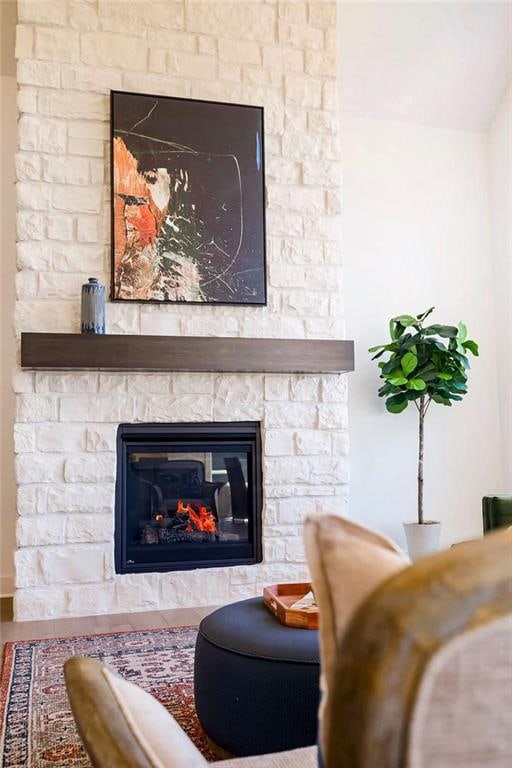 interior details with a fireplace