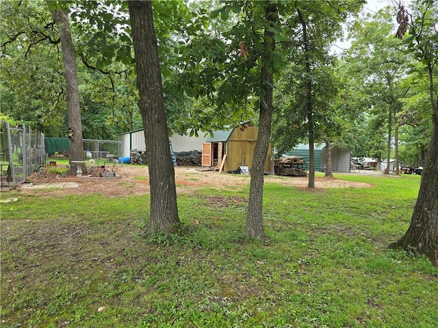 view of yard with a storage shed