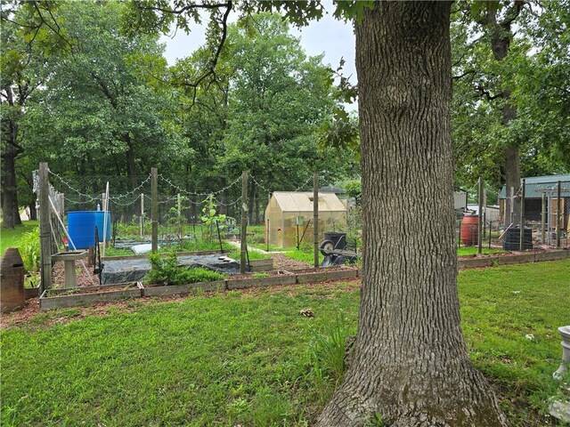 view of yard featuring an outdoor structure