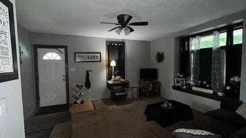 living room featuring ceiling fan