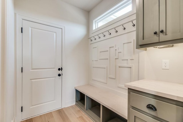 mudroom featuring light hardwood / wood-style flooring