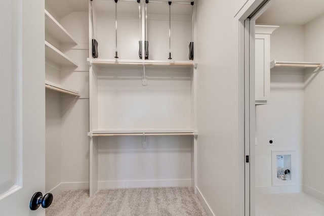 spacious closet with light colored carpet