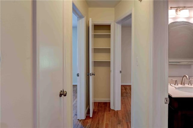 hall featuring sink and hardwood / wood-style flooring