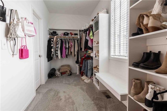walk in closet featuring carpet
