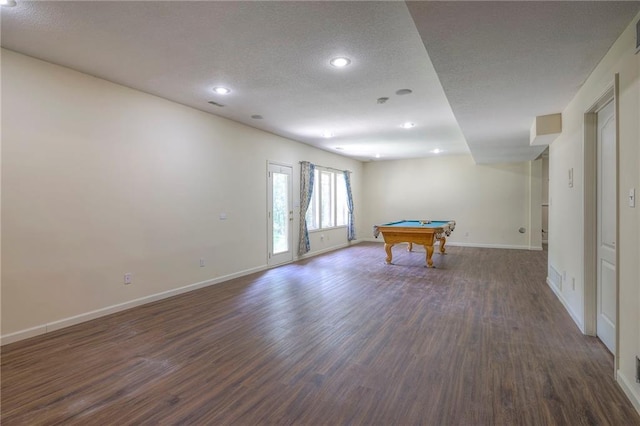 recreation room with dark wood-type flooring and pool table