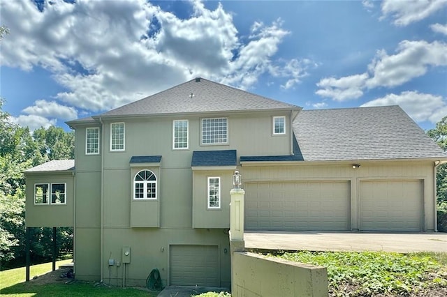 exterior space with a garage