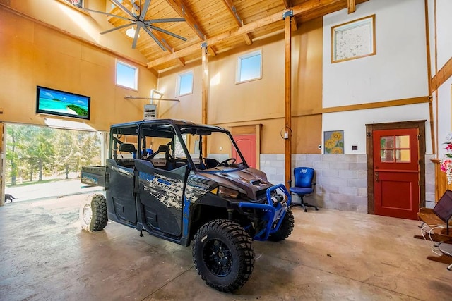 garage featuring wooden ceiling