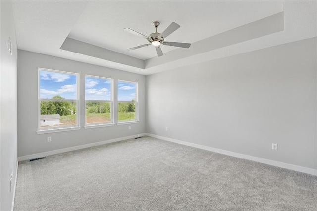 780 Creekmoor Dr, Raymore, MO 64083 - carpeted empty room with a tray ceiling, baseboards, and ceiling fan