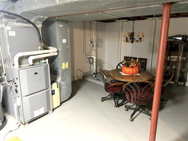 basement featuring heating unit