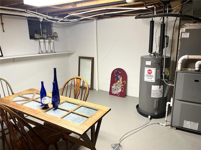 interior space with heating unit and electric water heater