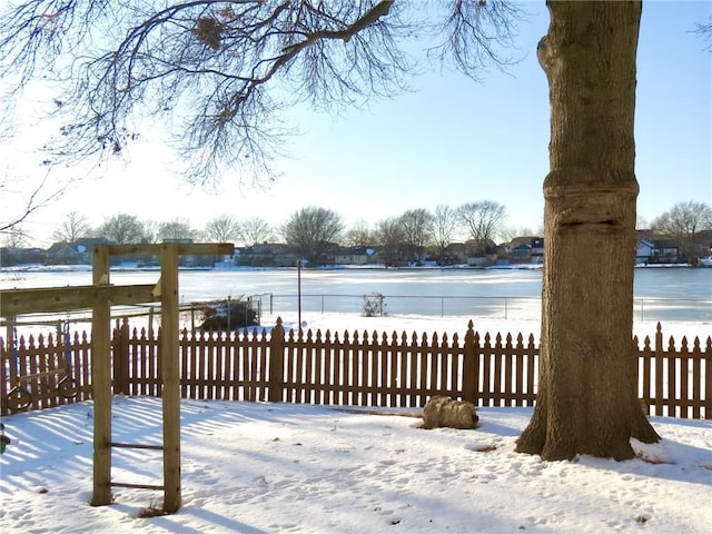 view of snow covered deck