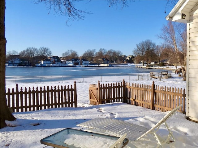 view of snow covered deck