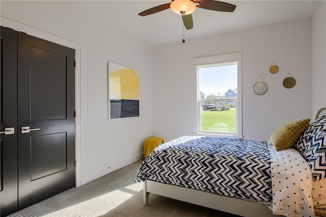 bedroom with carpet floors and ceiling fan