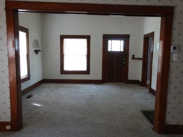 carpeted entryway with a wealth of natural light