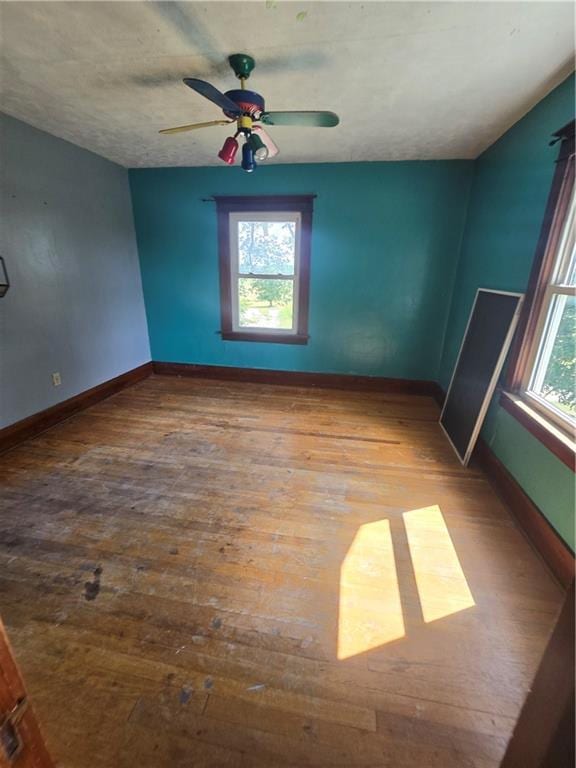 empty room with light wood-type flooring, a wealth of natural light, and ceiling fan